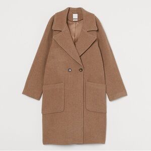 H&M Oversized Double-Breasted Wool Blend Coat in Camel Brown Size Small